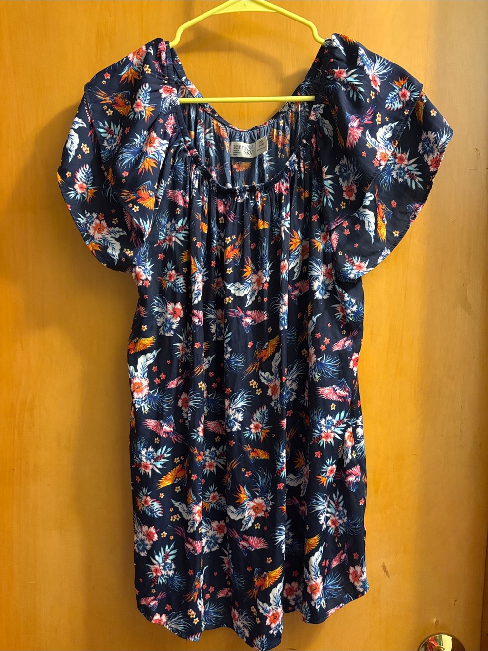 Terra & Sky Navy Tropical Floral Dress with Flutter Sleeves Size 0x / 14W